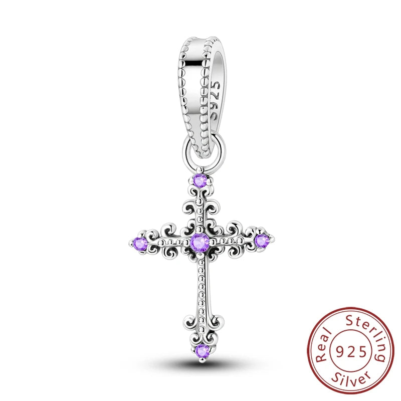 100% 925 Sterling Silver Charms Beads Bible Zircon Cross Jesus Both Hands Pray Fit 925 Original Bracelets Fine DIY Party Jewelry