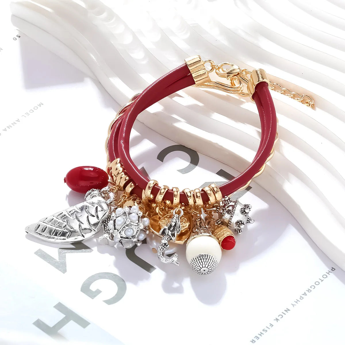 ZAA Luxury Multi-layer Leaf Small Fish Heart Pendant Leather Rope Necklace