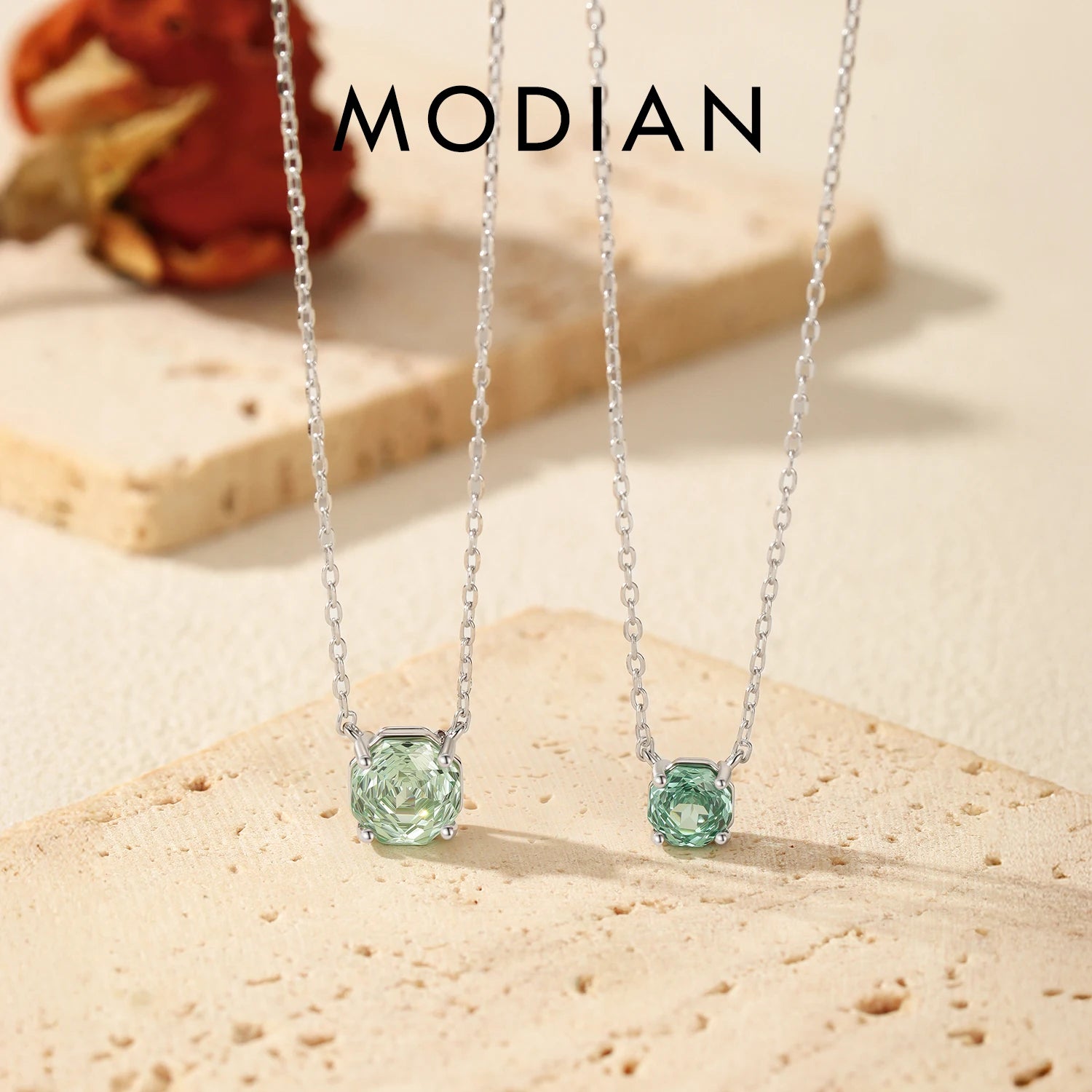 MODIAN Octagon Paraiba Color Pendant Necklace 925 Sterling Silver Elegant Rose Cut CZ Necklace For Women Fine Jewelry