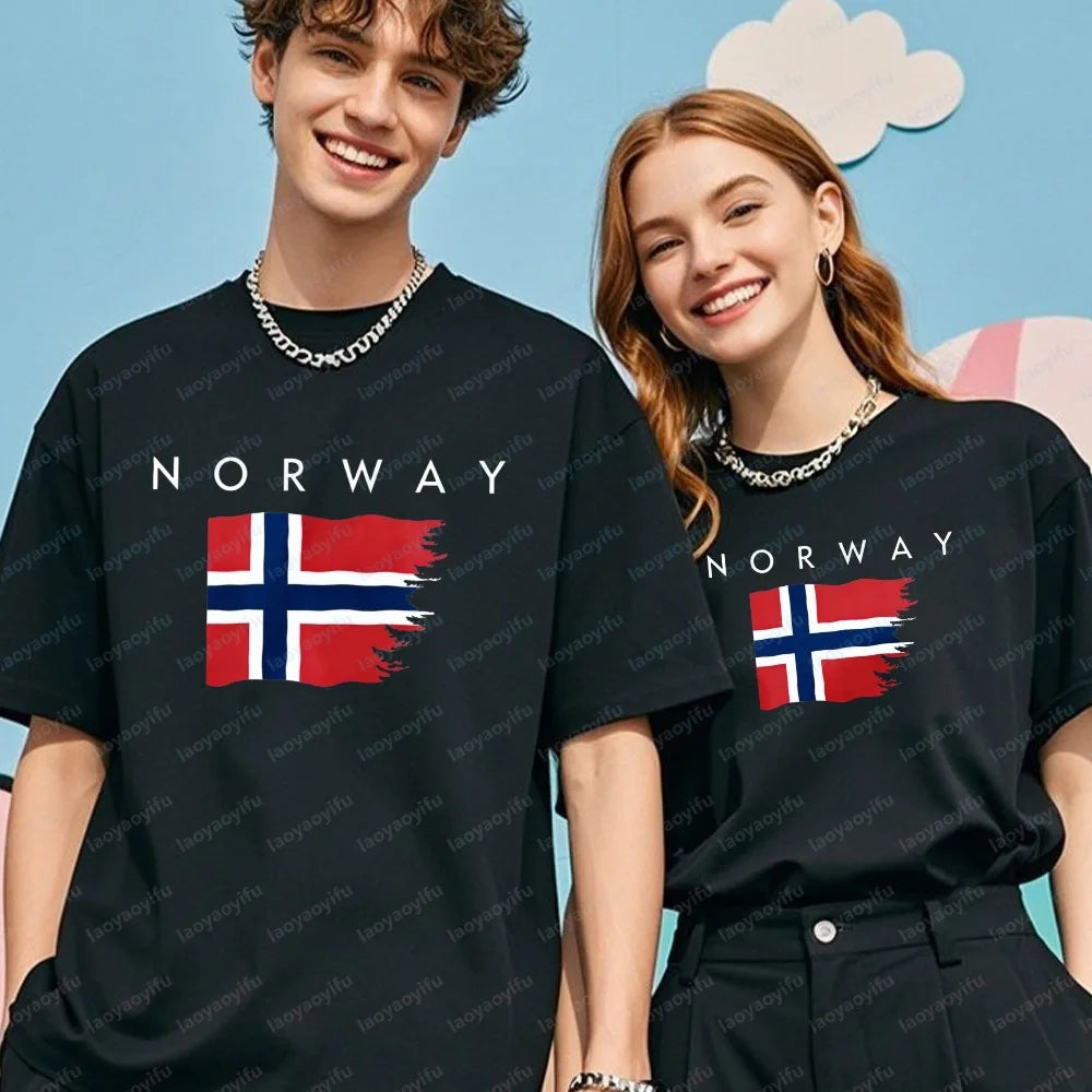 Vintage Norwegian Flag Distressed Print Tshirt Norway Lover Tops Vintage Classic Fashion Patriotic Simple Clothes for Women Men