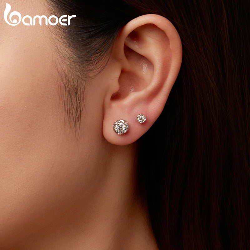 BAMOER Moissanite Crystal Sugar Stud Earrings VVS1 Lab Created Diamond, 925 Sterling Silver Texture Retro Earrings for Women
