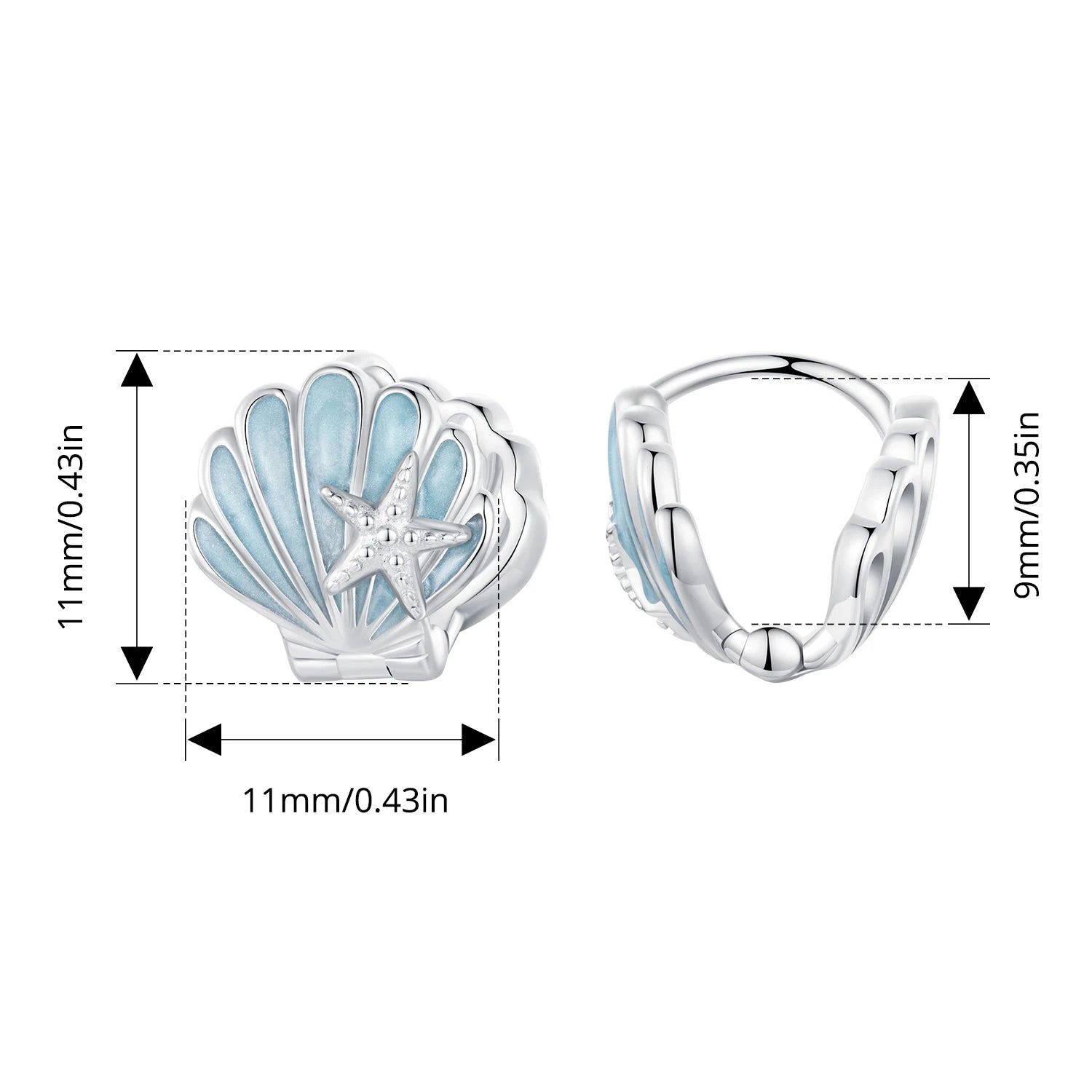 BISAER 925 Sterling Silver Shell Ear Buckles Bule Enamel Stud Ear Plated White Gold for Women Party Fine Jewelry Holiday Gift