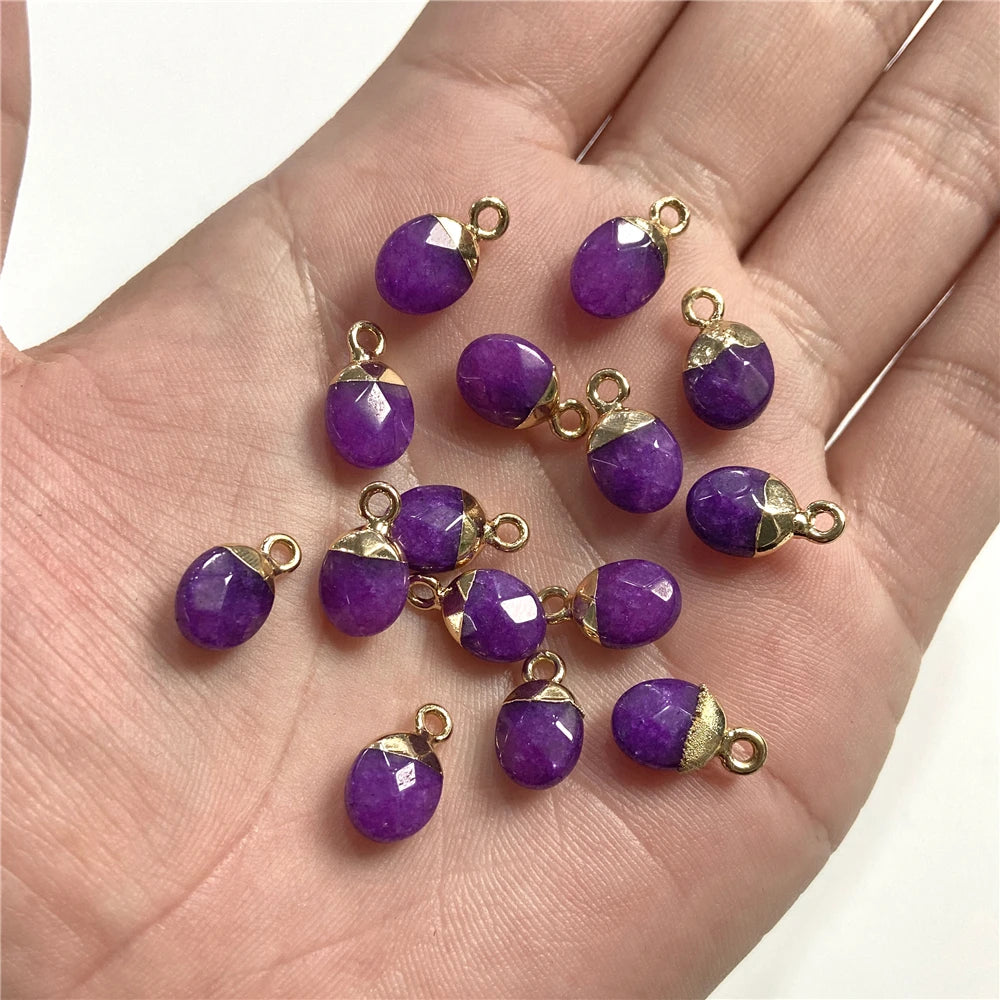 6x10mm Natural Faceted Oval Shape Stone Pendant Chalcedony Quartz Howlite Charms For Jewelry Making DIY Earring Accessories 5Pcs