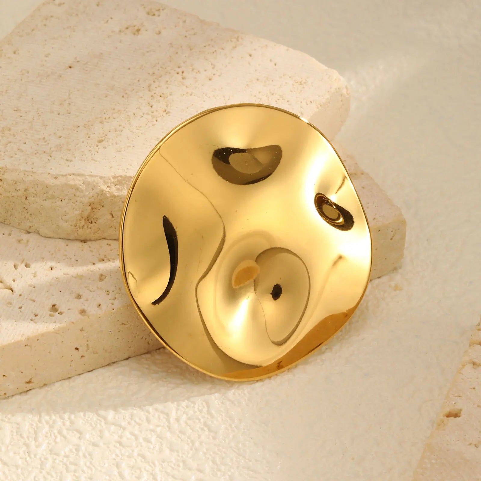 Vnox Irregular Round Textured Broochs For Women Girl Stainless Steel Gold Color Exaggerate Brooch Trendy Daily Jewelry Gift