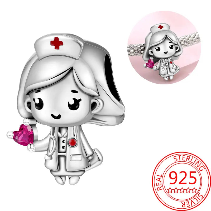 925 Sterling Silver Sparkling Pink Heart Charm Pendant Beads Fit Original Bracelet for Women Valentine Day Jewelry Gifts