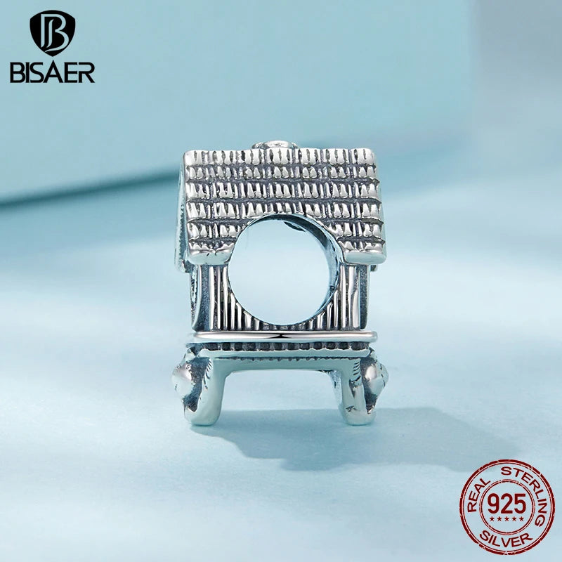 BISAER 925 Sterling Silver Retro Cuckoo Clock Charm Vintage House Clock Bead for Women DIY Bracelet & Necklace Fine Jewelry Gift