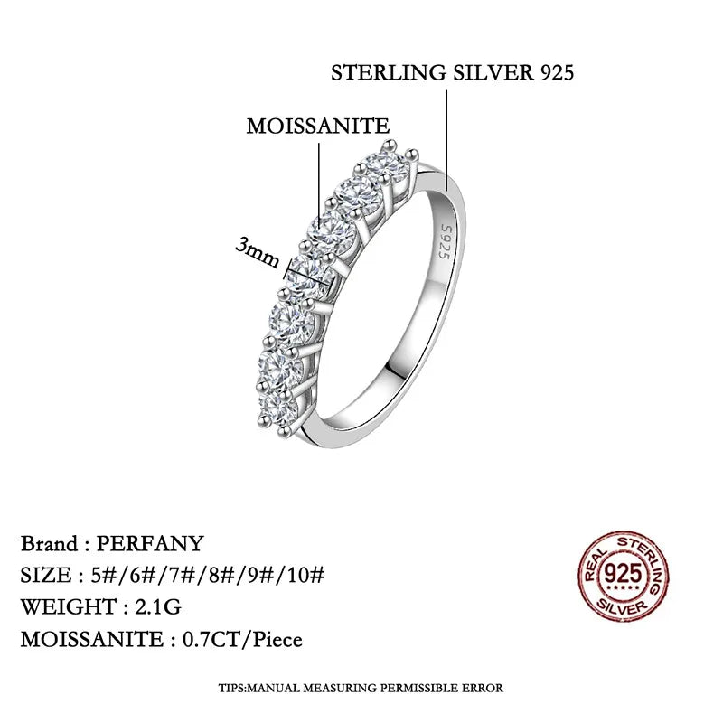 PERFANY 3mm Moissanite Ring For Women S925 Pure Silver Eternal Diamond Stackable Ring Wedding Fashion Jewelry