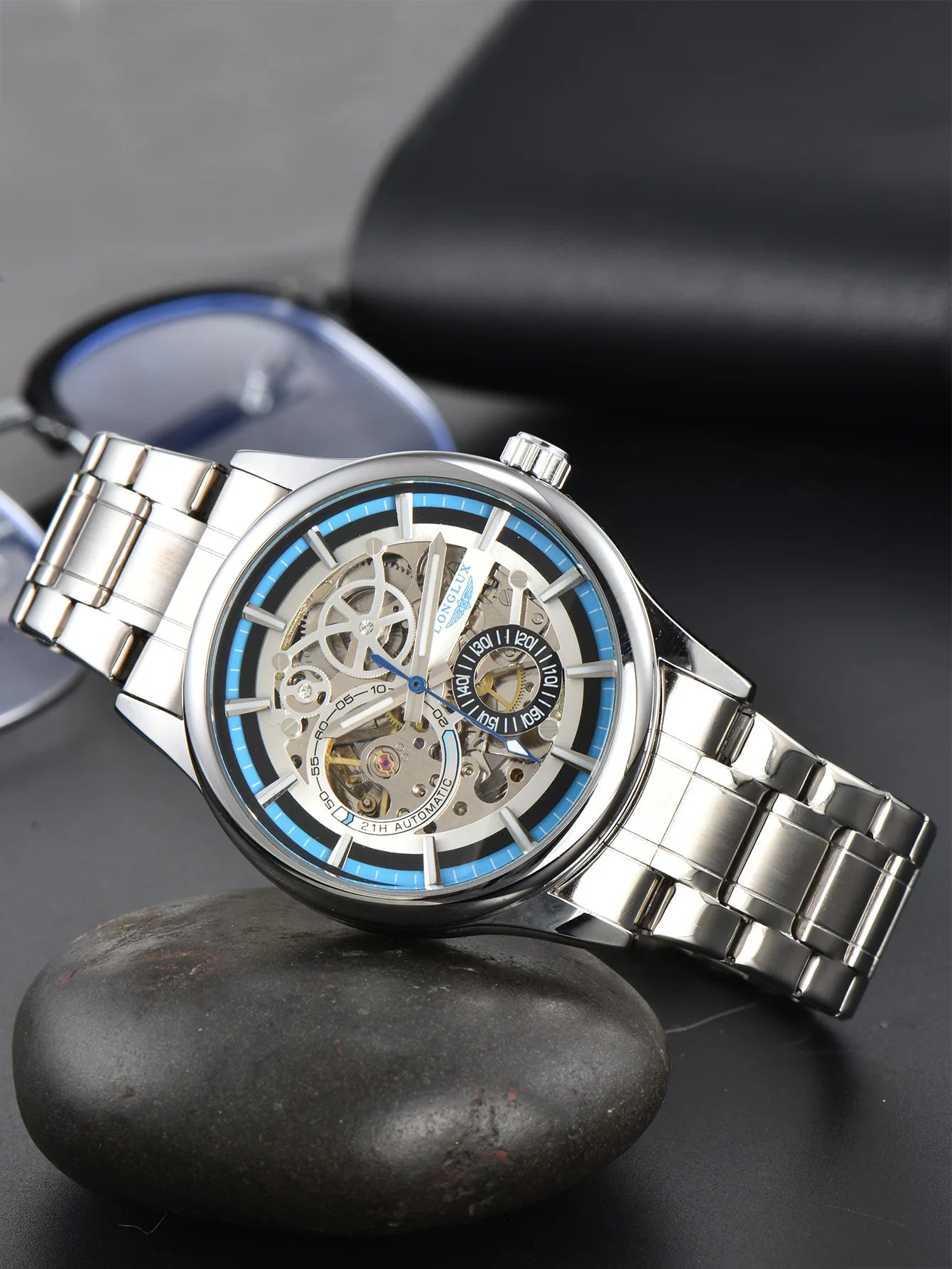 LONGLUX automatic man watch  luxury wholesale mechanical wristwatches stainless steel skeleton waterproof  mens watch men gift