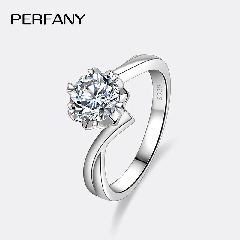 PERFANY 0.3-2CT Moissanite Ring for Women S925 Pure Silver Snowflake Laboratory Diamond Wedding Ring Luxury Wedding Jewelry - Madeinsea©