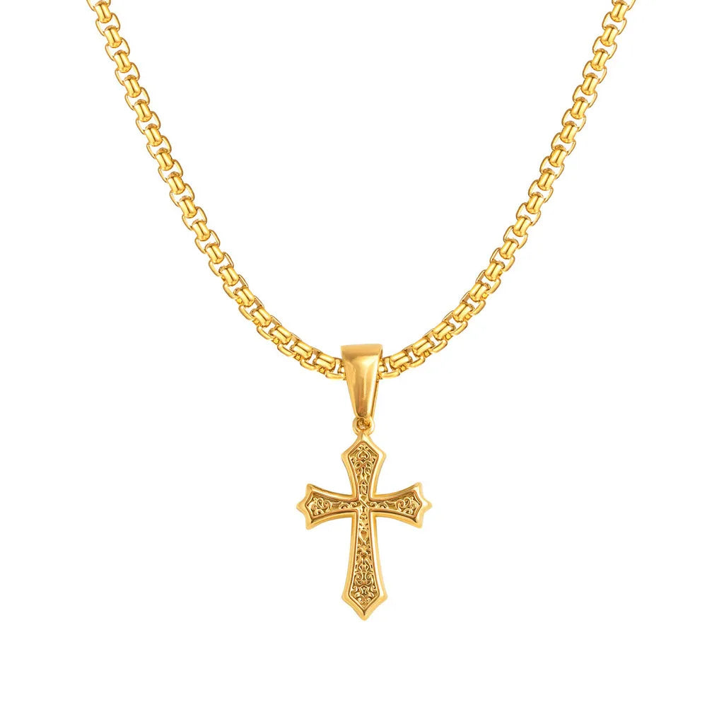 Vnox Small Stainless Steel Cross Necklaces, Retro Personality Pendant Accessories, Religion Faith Jewelry Gift