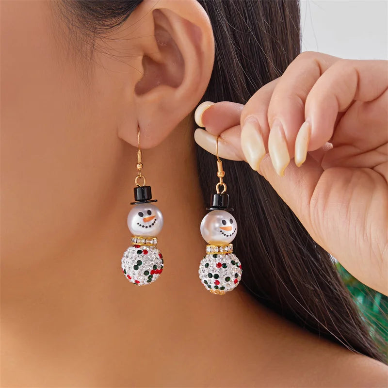 Fashion Christmas Snowman Snowflake Earrings for Women Shiny Crystal Zircon Santa Claus Dangle Earring Girls Party Jewelry Gifts