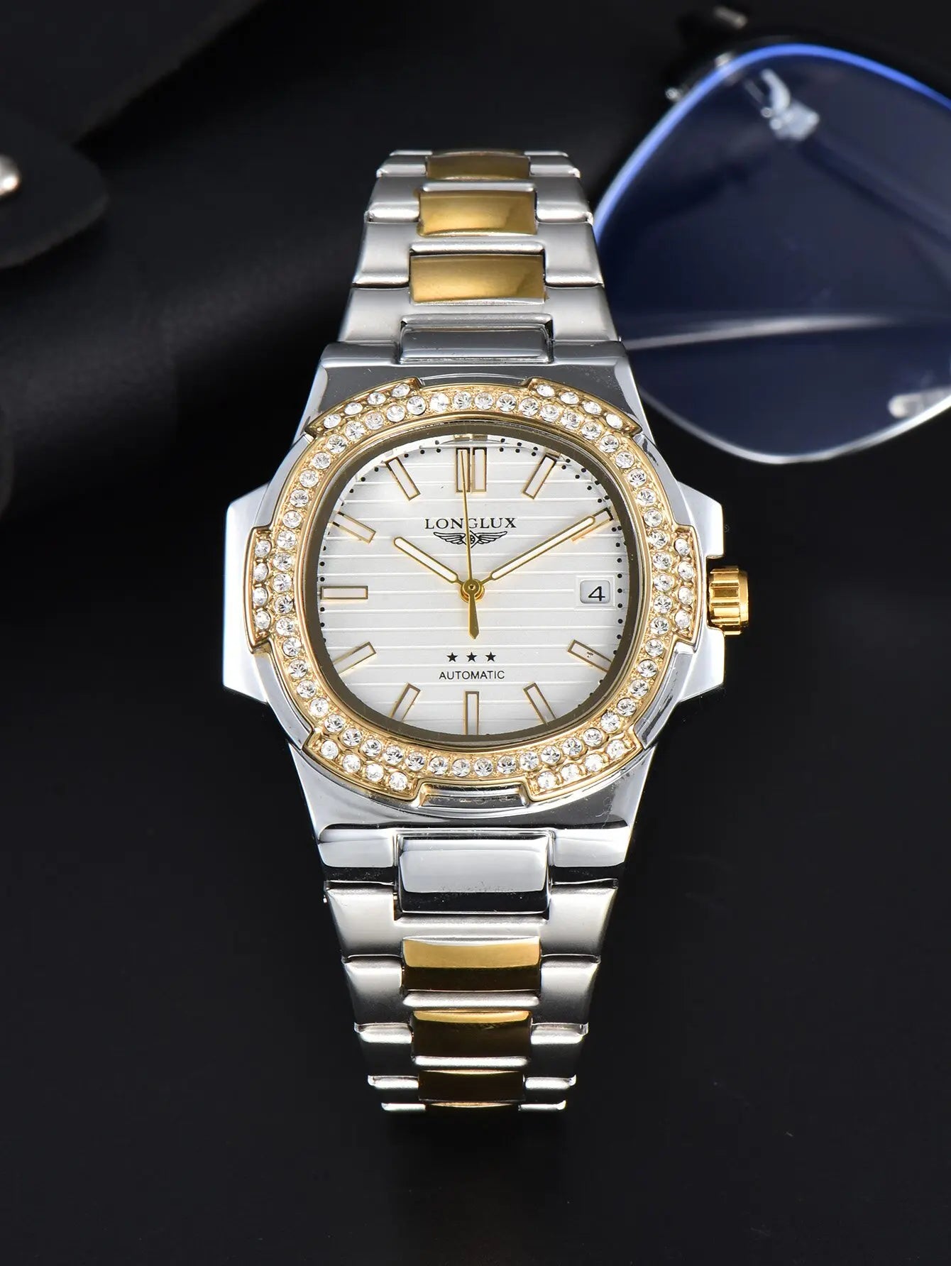 LONGLUX automatic man watch diamond watch luxury stainless steel wholesale mechanical watches day date waterproof man watch