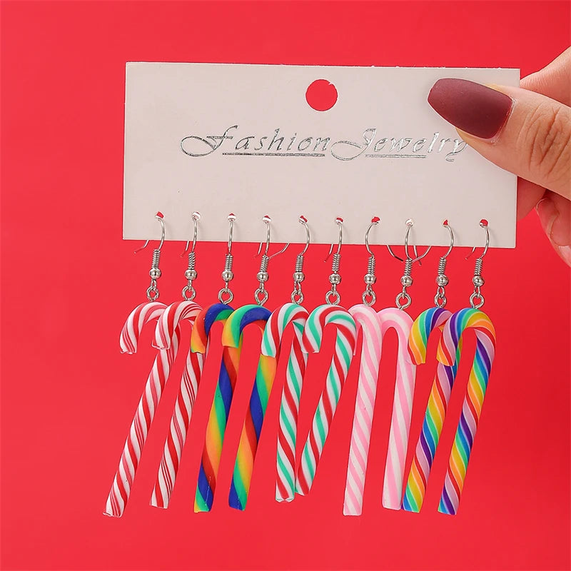 3 Pairs/Set Spiral Wave Curve Dangle Earrings for Women Fashion Rainbow Crutch Candy Long Twisted Earring Girls Party Jewelry