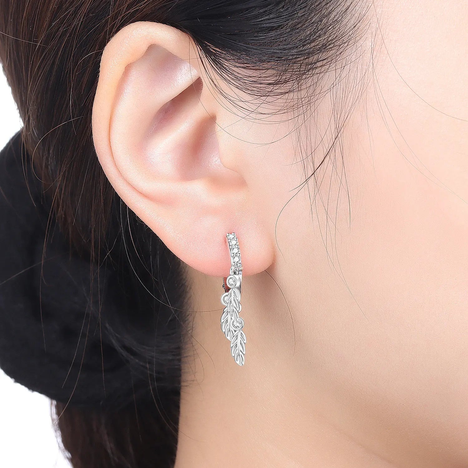 PANPOKI 925 Sterling Silver Feather Lucky Symbol Drop Earrings Women Earrings Charm Fashion Versatile Party Jewelry Gifts
