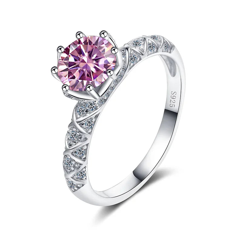 BagueRingen Round Cut 1ct VVS D Color Moissanite Ring For Women S925 Sterling Silver Plated Pt950 Gold Wedding Luxury Jewelry