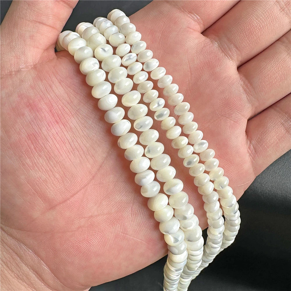 Natural White Mother of Pearl Shell Beads Oval Round Freshwater Shell Beads for Jewelry Making Necklace Bracelet DIY 15" - Madeinsea©