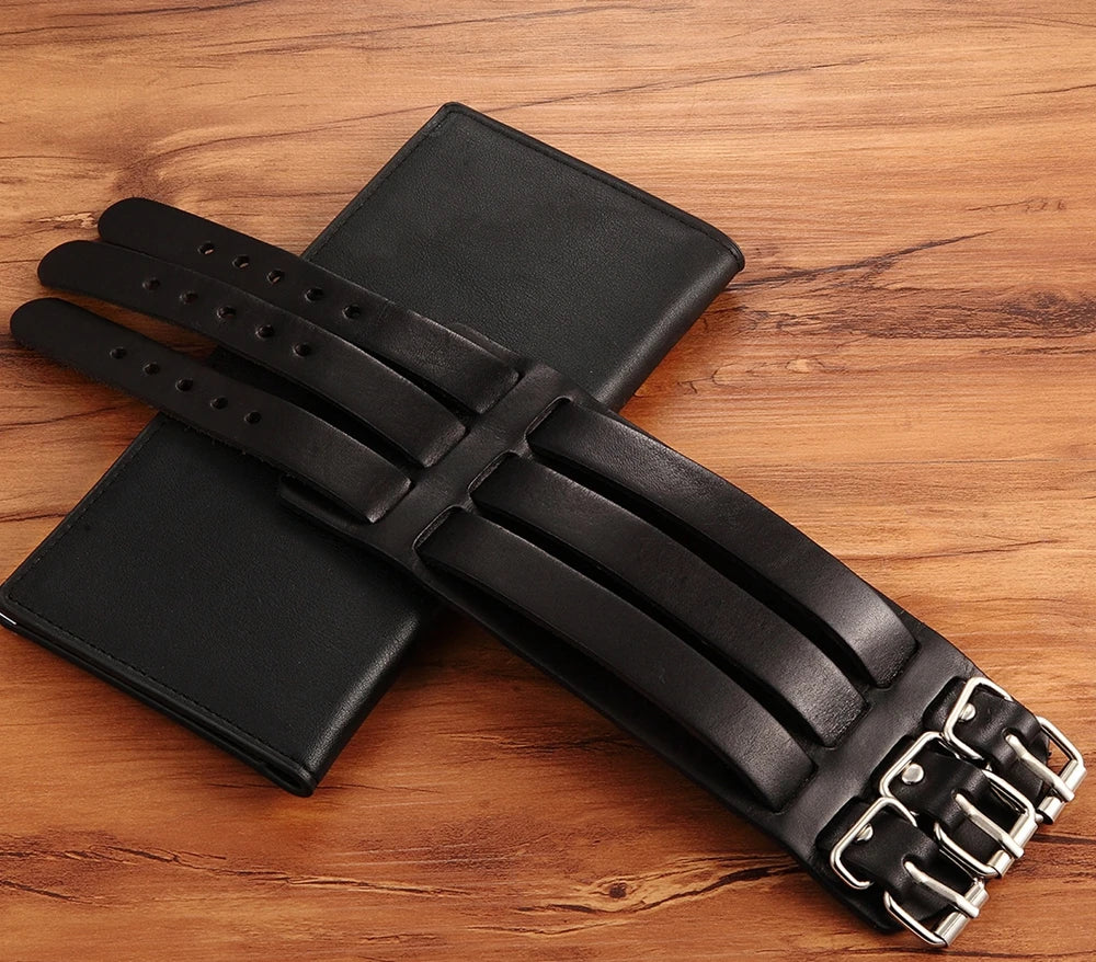Bracelet homme vintage en cuir noir/marron, trois rangs, ajustable, style punk, idéal pour les fêtes et les anniversaires (vente en gros).