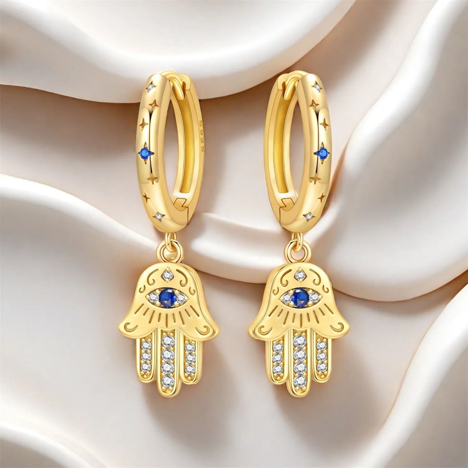 PANPOKI 925 Sterling Silver Golden Religious Symbol Drop Earrings Women Earrings Charm Fashion Versatile Party Jewelry Gifts
