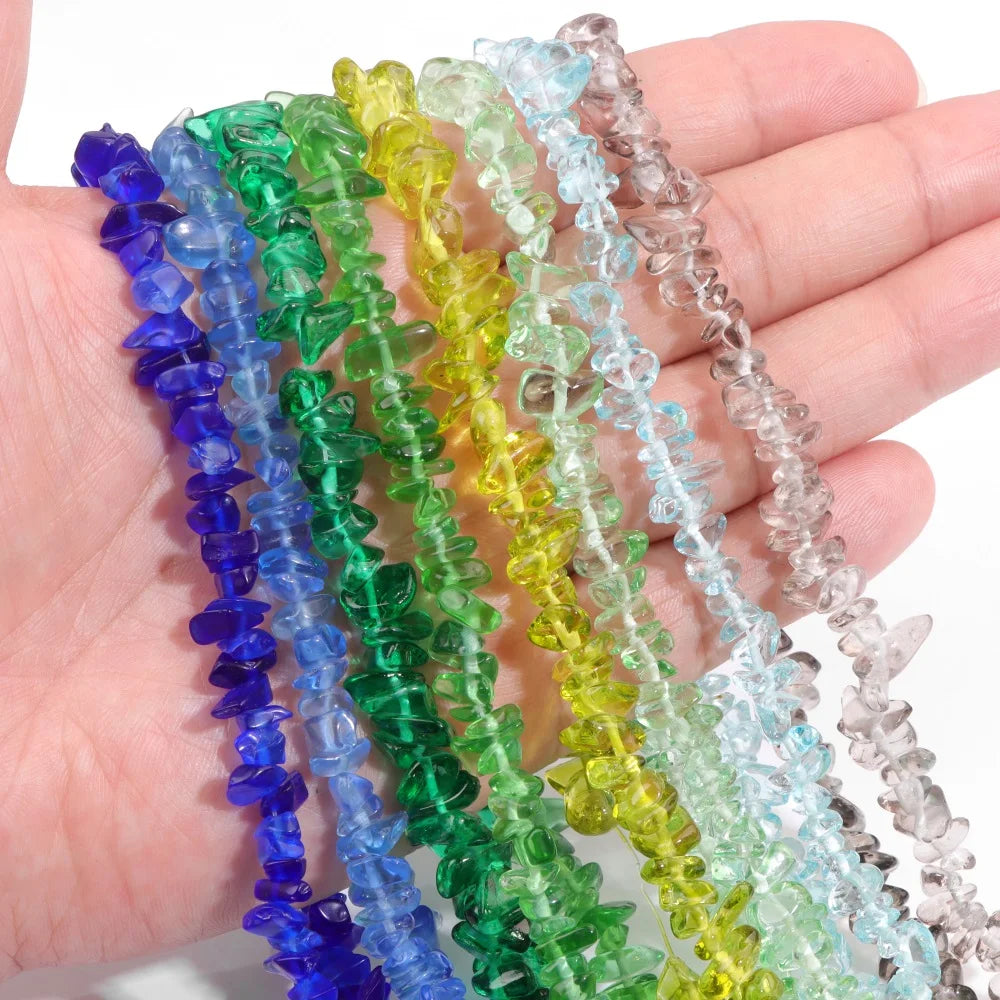 5-8MM Colorful Irregular Glass Beads Dyed Transparent Crystal Chips Beads Fit DIY Women Jewelry Bracelet Necklace Earring