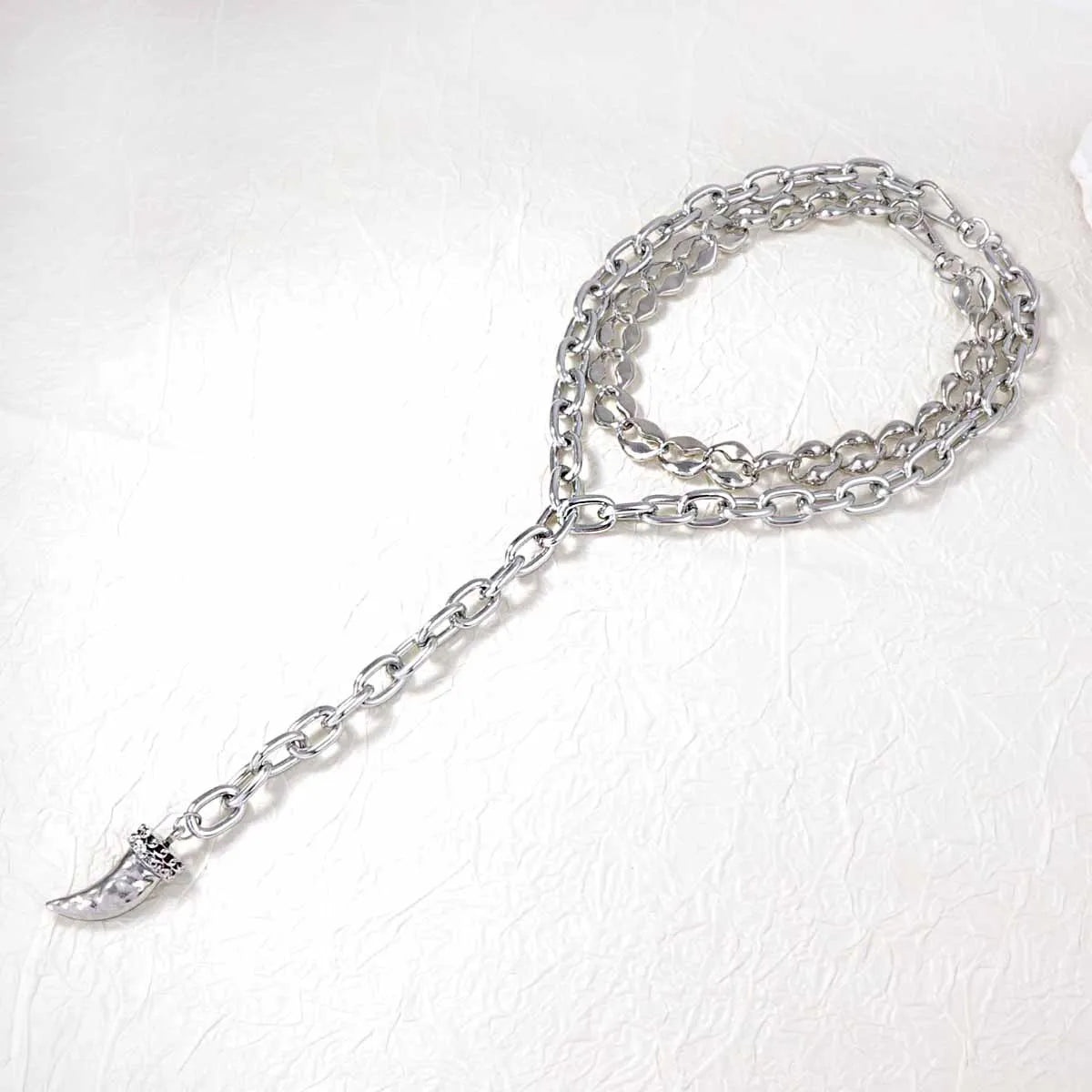 ZAA Personalized Creative Metal Chain Alloy Animal Horn Pendant Double Layer Necklace