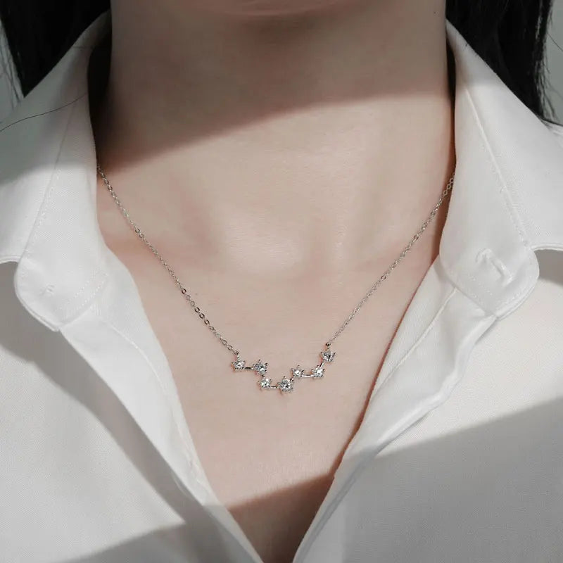 OXTAO 4mm 3.5mm 3mm Round Cut Moissanite Necklace For Women Luxury Pendant Necklace 18K White Plated 925 Silver Jewelry Gift