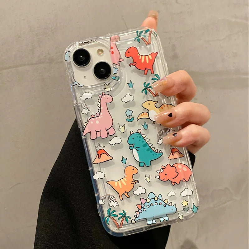 Cute Dinosaur Phone Case For iPhone 17 16 Case iPhone 15 Pro 13 11 12 14 Pro Max XR XS X 7 8Plus SE2 17Air Cartoon Animals Cover