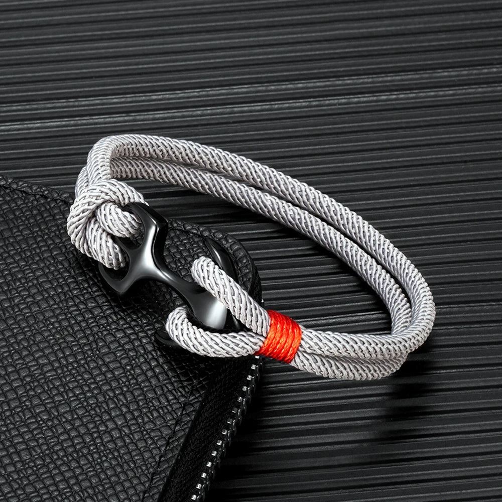 MKENDN Stainless Steel Sparta Anchor Bracelets Men Women Charm Double Strand Nautical Sailor Rope Wristband Wrap Bracelet Gifts