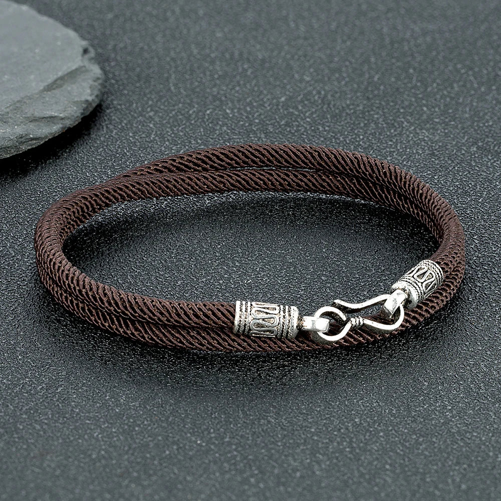 MKENDN Real S925 Sterling Silver Double Layer Rope Charm Bracelet For Women Classic Couple Fine Jewelry Minimalist Accessorie
