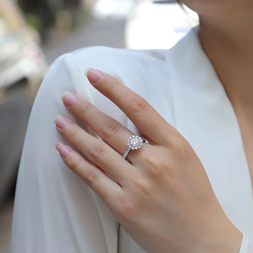 Serenity 1ct D Color Moissanite Rings For Women Wedding Bridal S925 Sterling Silver Sparkling Lab Diamond Rings Anniversary Gift