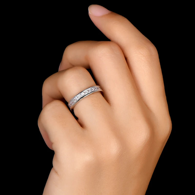 OXTAO Princess Cut Zircon Eternity Rings Female Jewelry 925 Sterling Silver Classic Trendy Engagement Wedding Band Gift