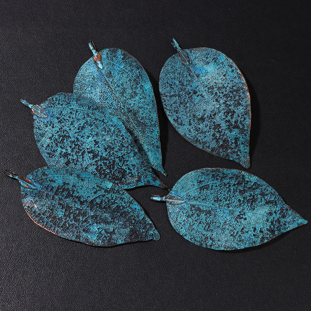 Pendentif en métal avec de véritables feuilles naturelles multicolores, idéal pour la création de bijoux (boucles d'oreilles, colliers, etc.) - Lot de 5