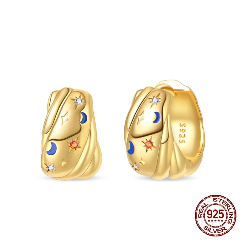 New Pearl Earrings 925 Silver Stars Moons Butterfly Sea Shell Golden Hoop Earrings Ear Stud For Women Engagement Luxury Jewelry