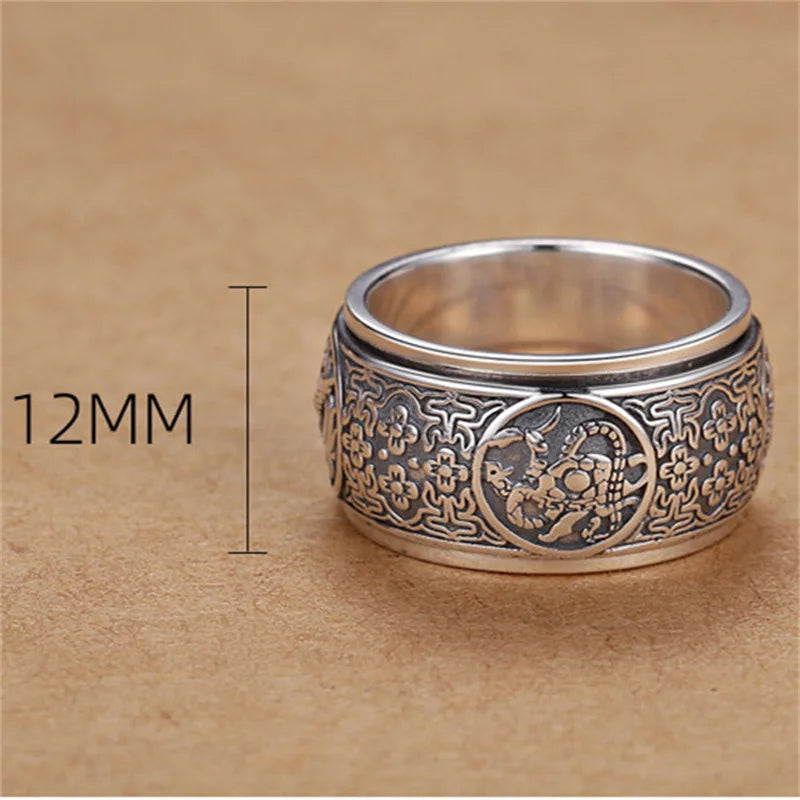 Bague rotative puissante pour homme, bijou rétro dominateur sculpté en forme de fleur, cadeau d'anniversaire pour petit ami, plusieurs tailles