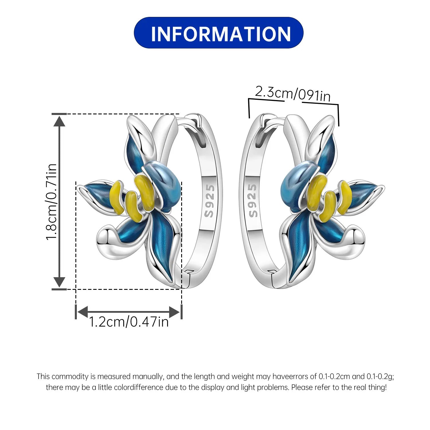 PANPOKI Original 925 Sterling Silver Blue Orchid Flower Earrings Women Hoop Earring Anniversary Jewelry Trendy Gifts
