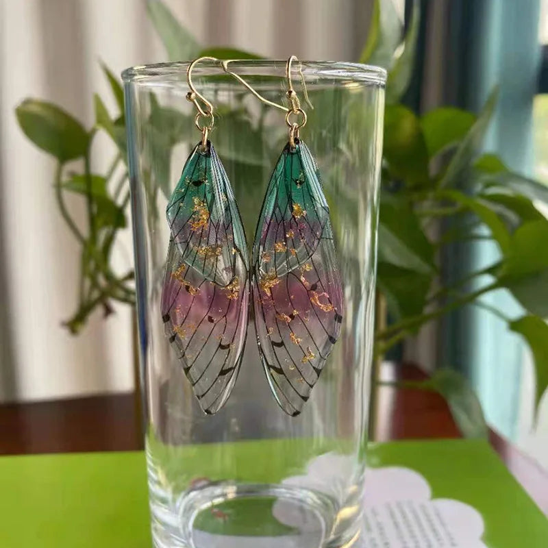 Minar Fairy Clear Gradient Resin Simulation Wings Butterfly Rhinestone Flake Long Dangle Earrings for Women Casual Party Jewelry