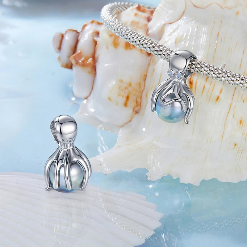 BAMOER 2025 Ocean Series Solid 925 Sterling Silver Turtle Octopus Jellyfish Seahorse Charm fit Original Bracelet DIY Accessories