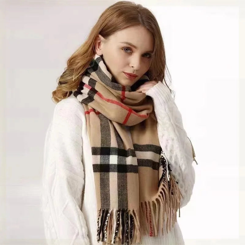 Autumn and winter BABA plaid scarf for women, stylish and versatile warm winter neck scarf in Korean-style checkered pattern.