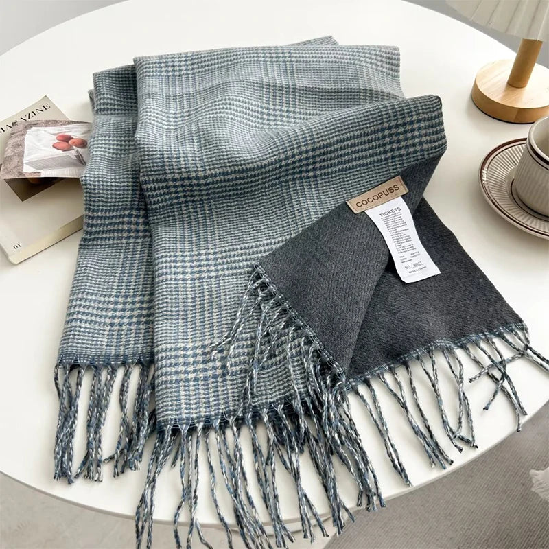 65*185cm Stripe Plaid Women Men Scarf Double Sided Imitation Cashmere Shawl Winter Pashmina Warm Wrap Foulard Neckerchief