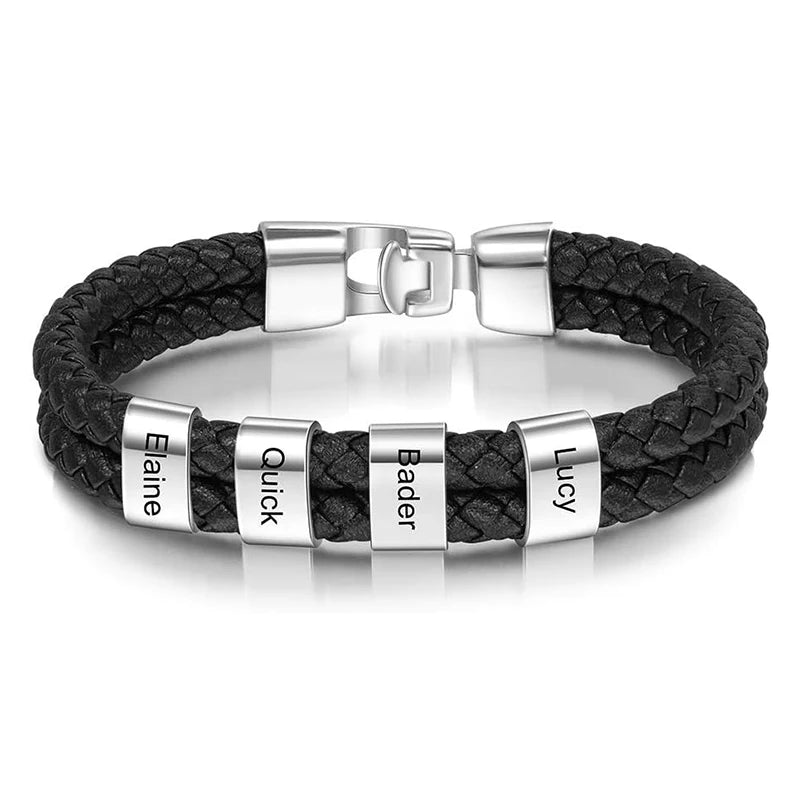 Personalized Bracelets for Men Custom Men's Name Bracelets Braid Leather Bracelet with 1-5 Names Engraved Personalized Gift for