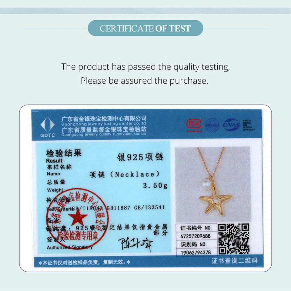 BAMOER Halskette mit Seesternanhänger aus 925er Sterlingsilber, runden Perlen und einer schlichten Gliederkette aus 18-karätigem Gold – ein elegantes Geschenk für Damen