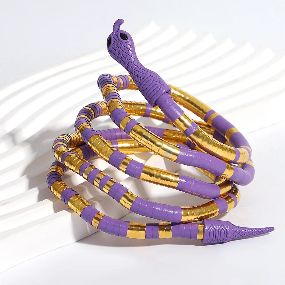 AENSOA Colorful Creative Bendable Snake Bracelet for Women Personalized Multi Use Necklace Choker Arm cuff  Adjustable Jewelry