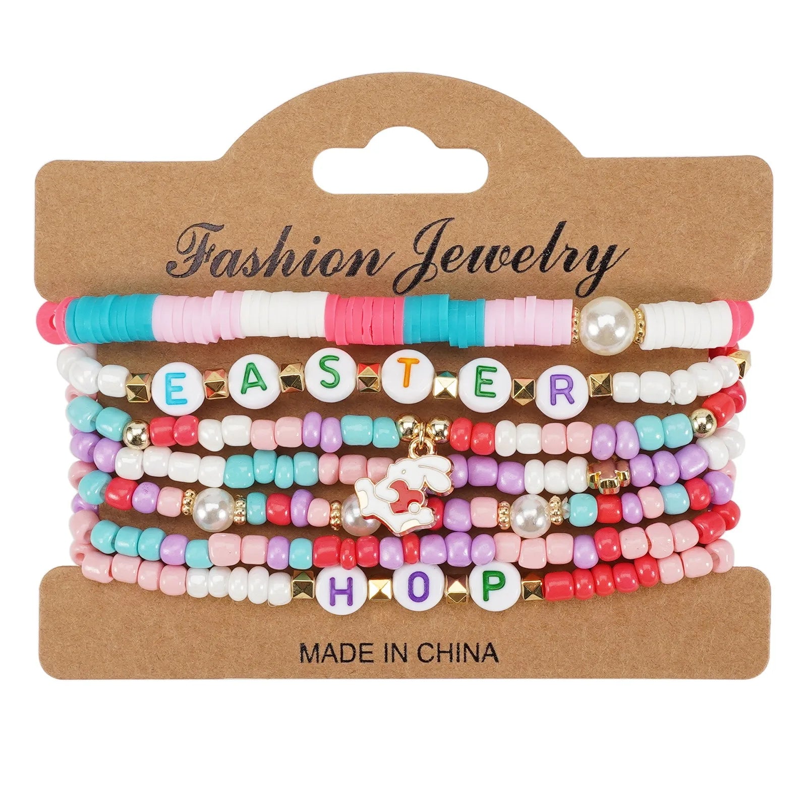 New Easter Bracelet Set Easter Bunny Egg Polymer Clay Beaded Seed Beads  Bracelet Festival Party Jewelry Gift For Girls