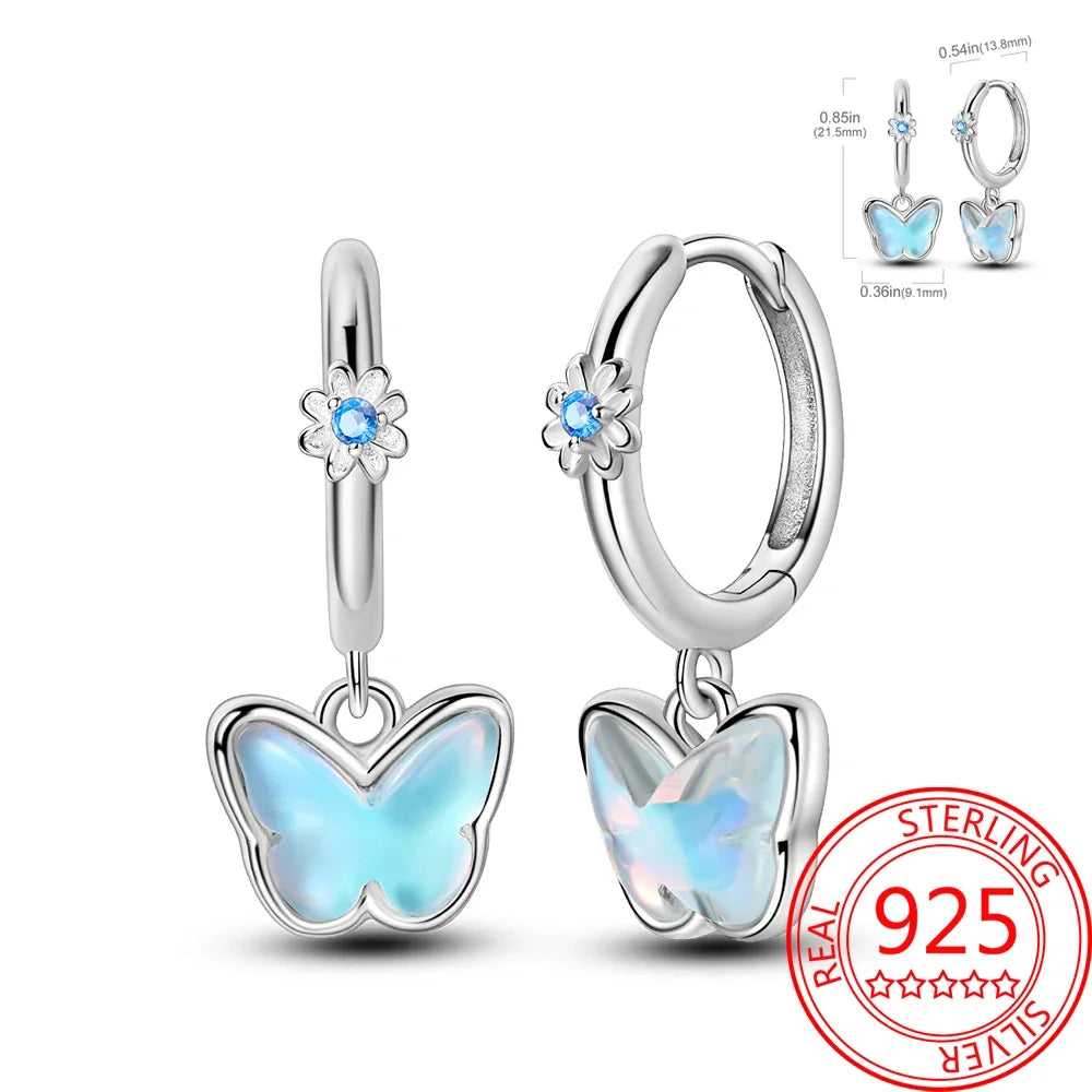 Ear Ring Series 925 Sterling Silver Star Moon Unicorn Tulip Flower Butterfly Bee Geometry Earrings Ladies Pairing with Jewelry
