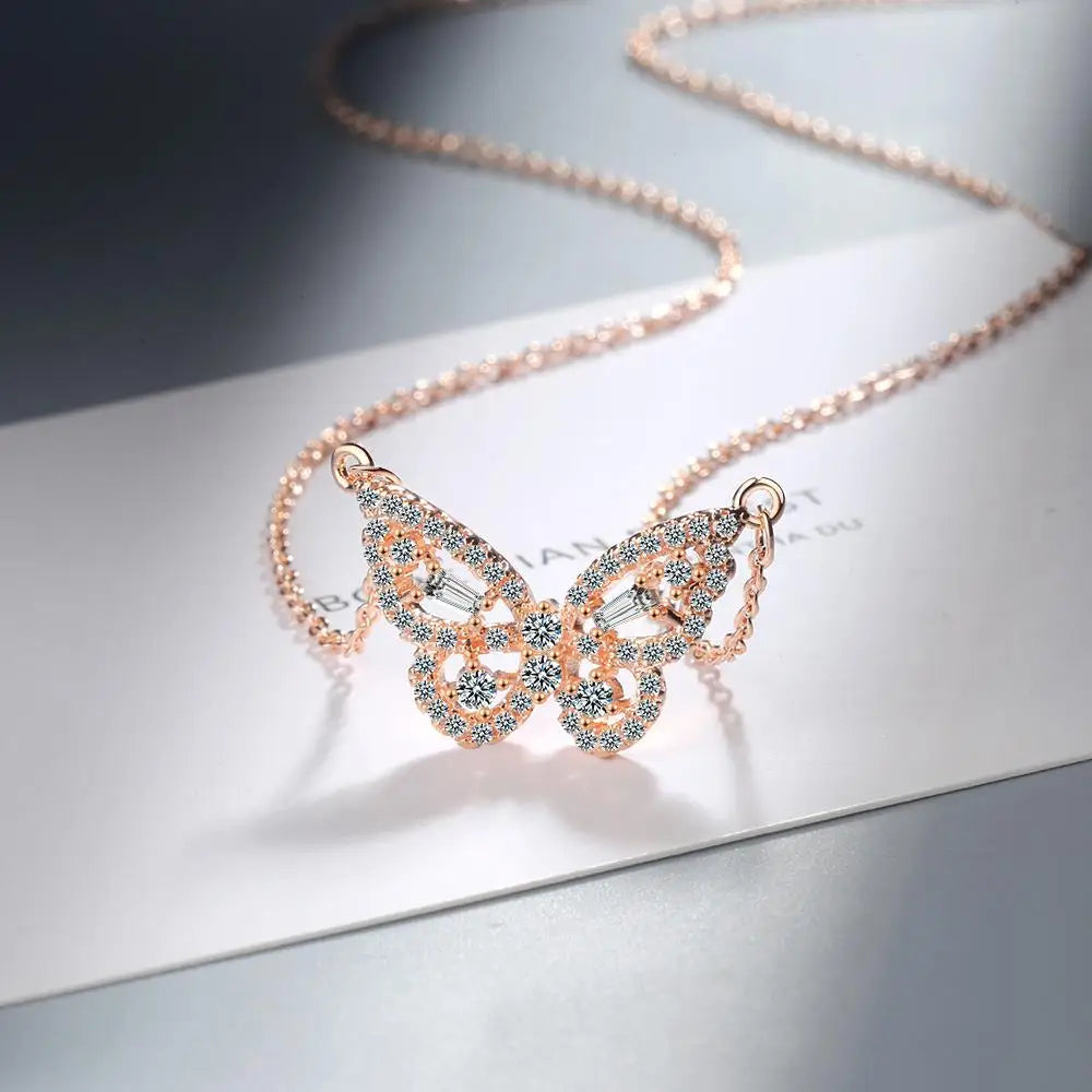 Moissanite Necklace 925 Sterling Silver Cute Butterfly Pendant Necklaces for Women Moissanites Diamond Neck Jewelry Gift