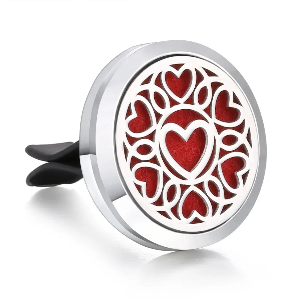 New Aromatherapy Car Perfume Diffuser Stainless Steel 30mm Magnetic Aroma Diffuser Locket Car Air Freshener Vent Clip + 1pcs Pad