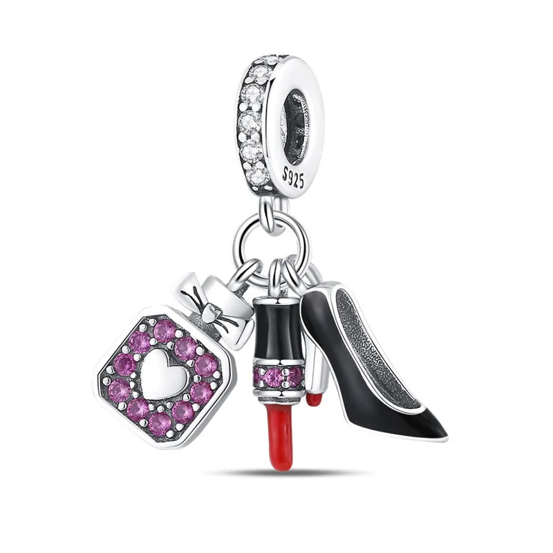 Original S925 Silver Romantic Pink Crown Perfume Bottle Charms Beads Fit Qikaola Bracelets Fine DIY Jewelry Valentine's Day Gift