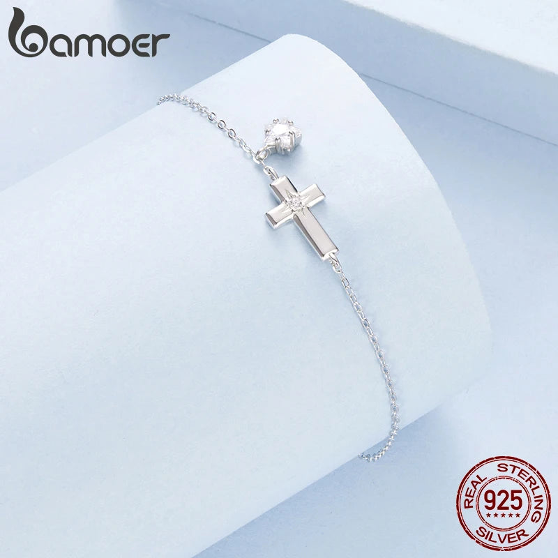 BAMOER 925 Sterling Silber Sternenkreuz-Armband mit Zirkonia-Sternanhänger, verstellbar, perfektes Geschenk für Damen – ideal für Sommer und Alltag