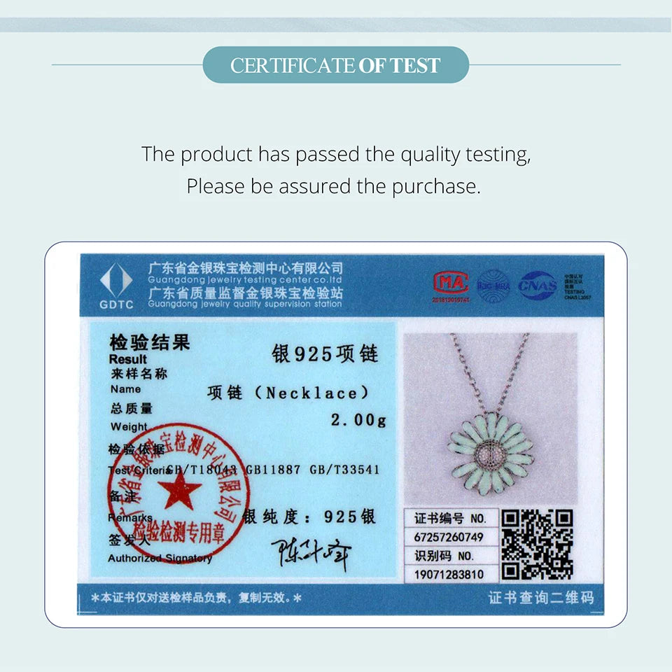 BAMOER 925 Sterling Silver Daisy Pendant Necklace Fresh Green Flower Chain Necklace for Women Teens Mother's Day Jewelry Gift