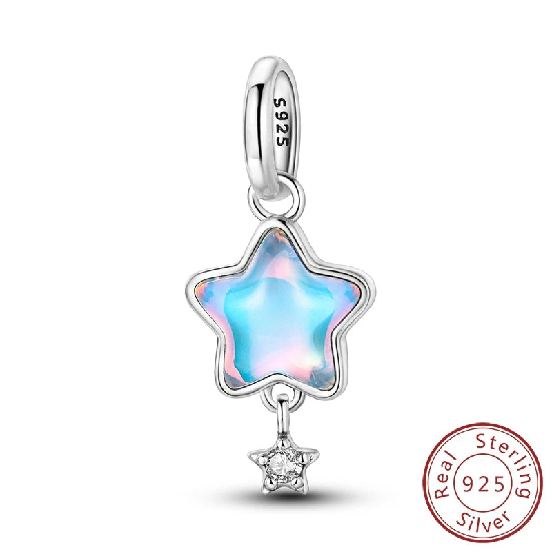 100% Real 925 Sterling Silver Charms Beads Stars Moon Pendant Fit Original Charms Bracelets Bangle DIY Jewelry Gifts