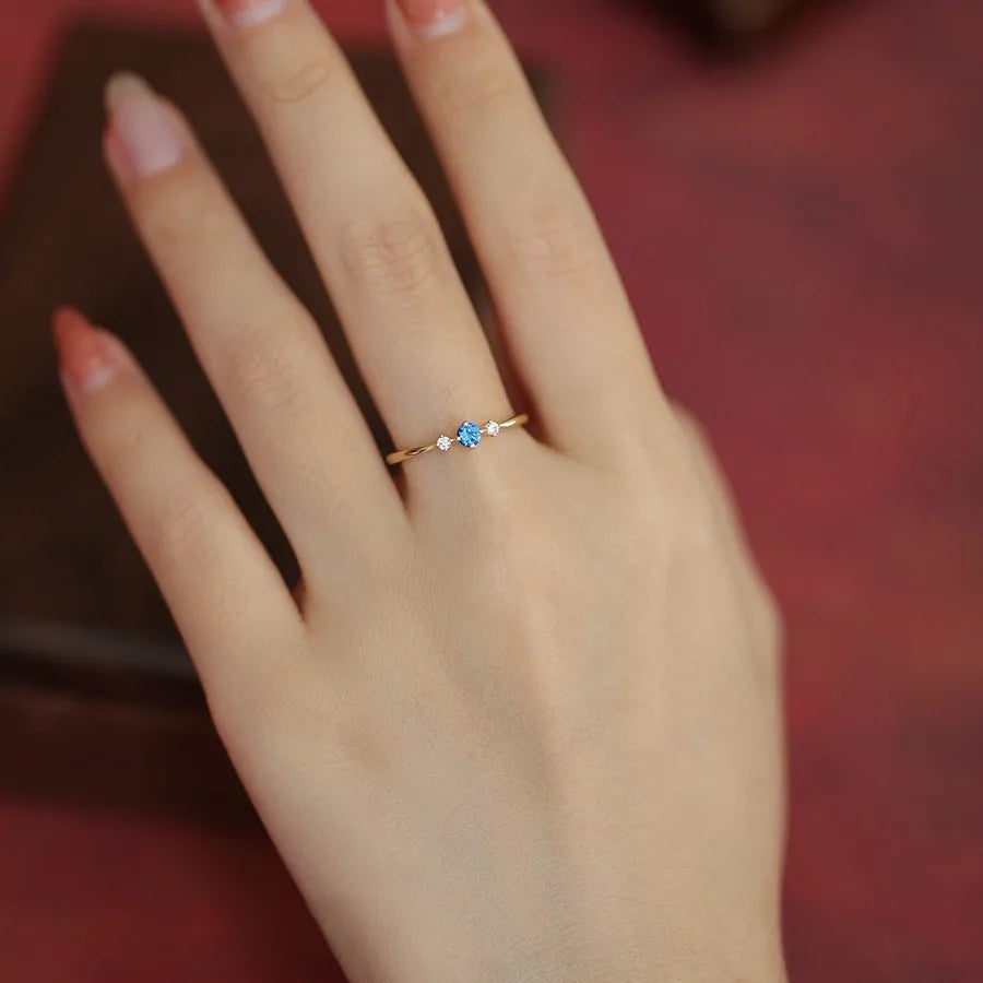 925 Sterling Silber plattiert 14K Gold Blau Zirkon Ring für Frauen Japanischer Leichter Luxus Party Schmuck Accessoires